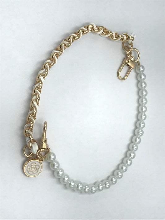 Cordón  De cadena y Perla para Celular Blanco