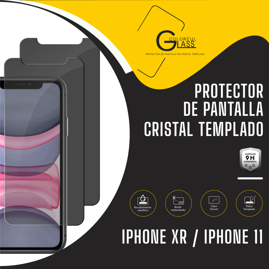 Cristal Templado 9H para iPhone XR, 11, 11Pro y 11Pro Max