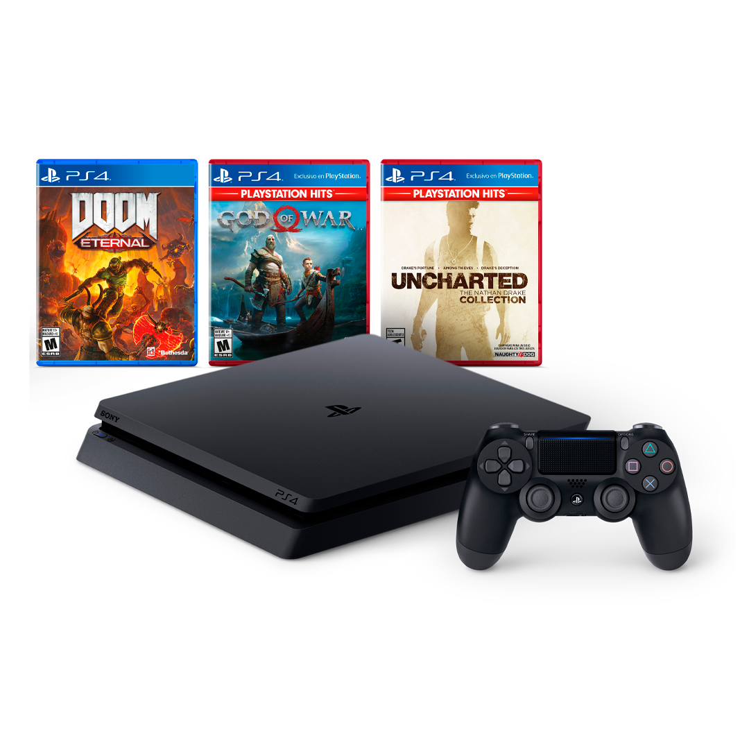 PlayStation 4 1TB (Doom Eternal, God of War y Uncharted) Pack